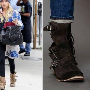 Free People Gray Sunbelt Suede Slouch Ankle Boots Booties 8 38 Rare ASO